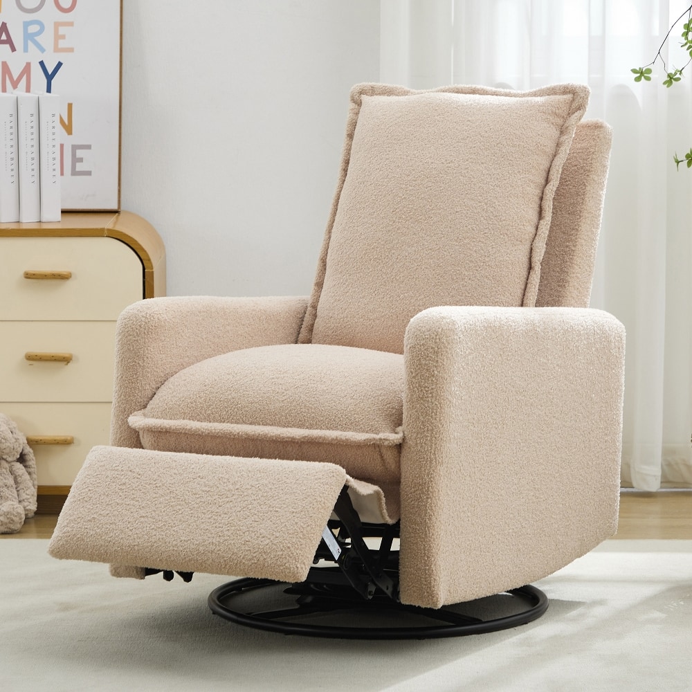 Loheer - Swivel Rocker Recliner Teddy Fleece Glider Nursery Rocking Chair for Baby Room - Oatmeal