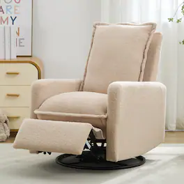 Loheer - Swivel Rocker Recliner Teddy Fleece Glider Nursery Rocking Chair for Baby Room - Oatmeal