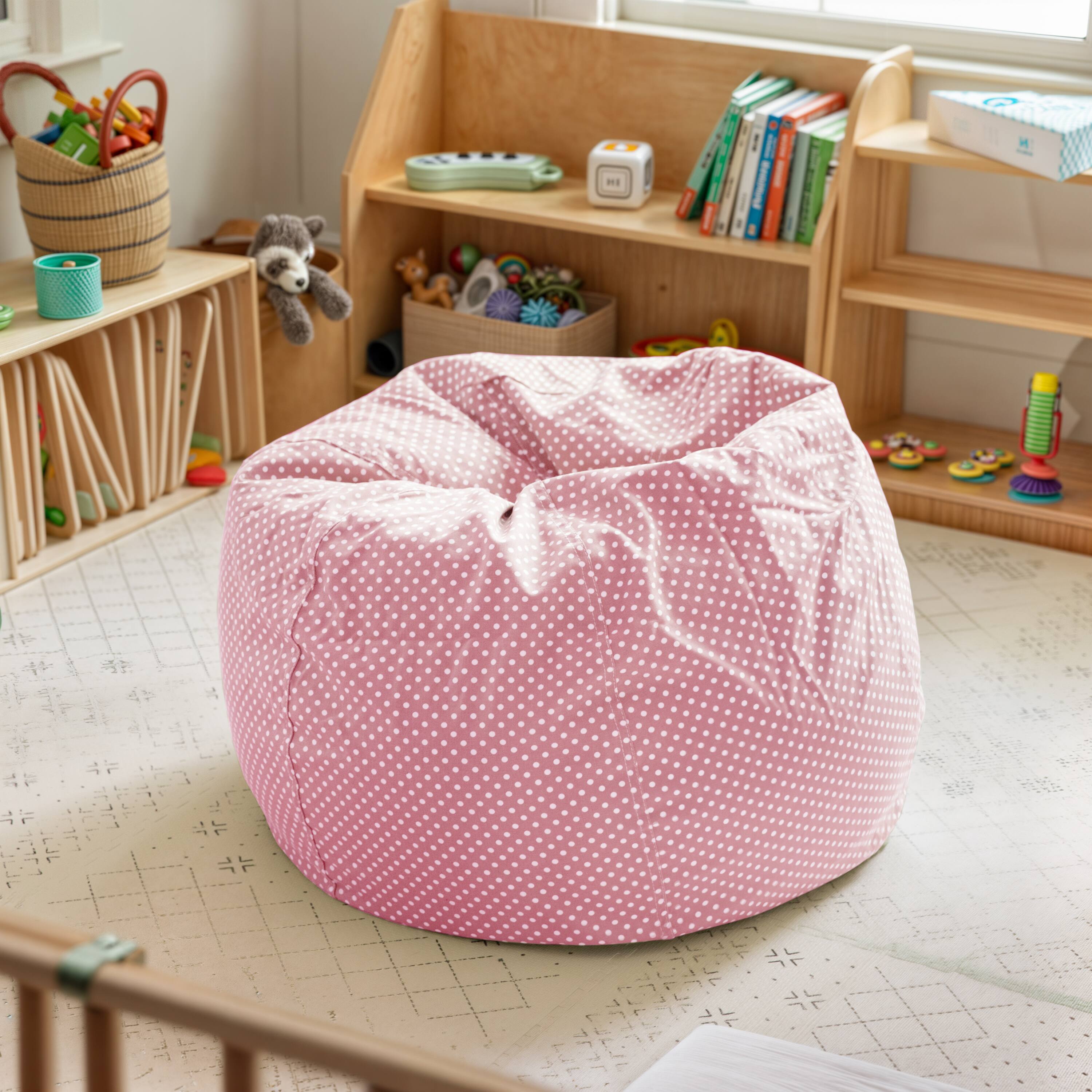 Alt View 1. Emma + Oliver - Small Bean Bag Chair for Kids and Teens - Light Pink Dot.