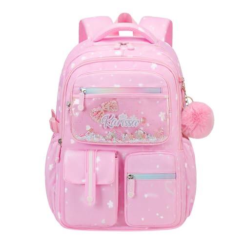 Front. Pacoar Cade - Backpack For School  Cute Teenage Multiple Pockets Fashion Bookbag Primary Elementary High Purple - Shiny Pink.