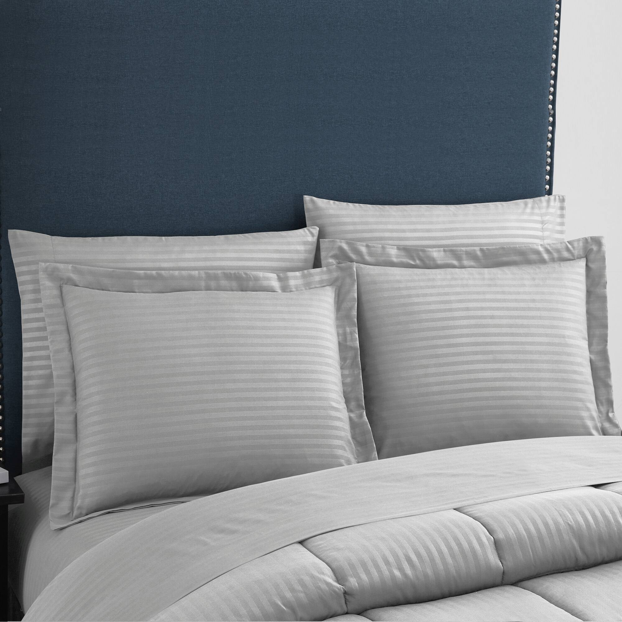 Angle. Sweet Home Collection - 8 Piece Embossed Dobby Stripe Bed in a Bag All Season Complete Set with Sheets - King - Silver.