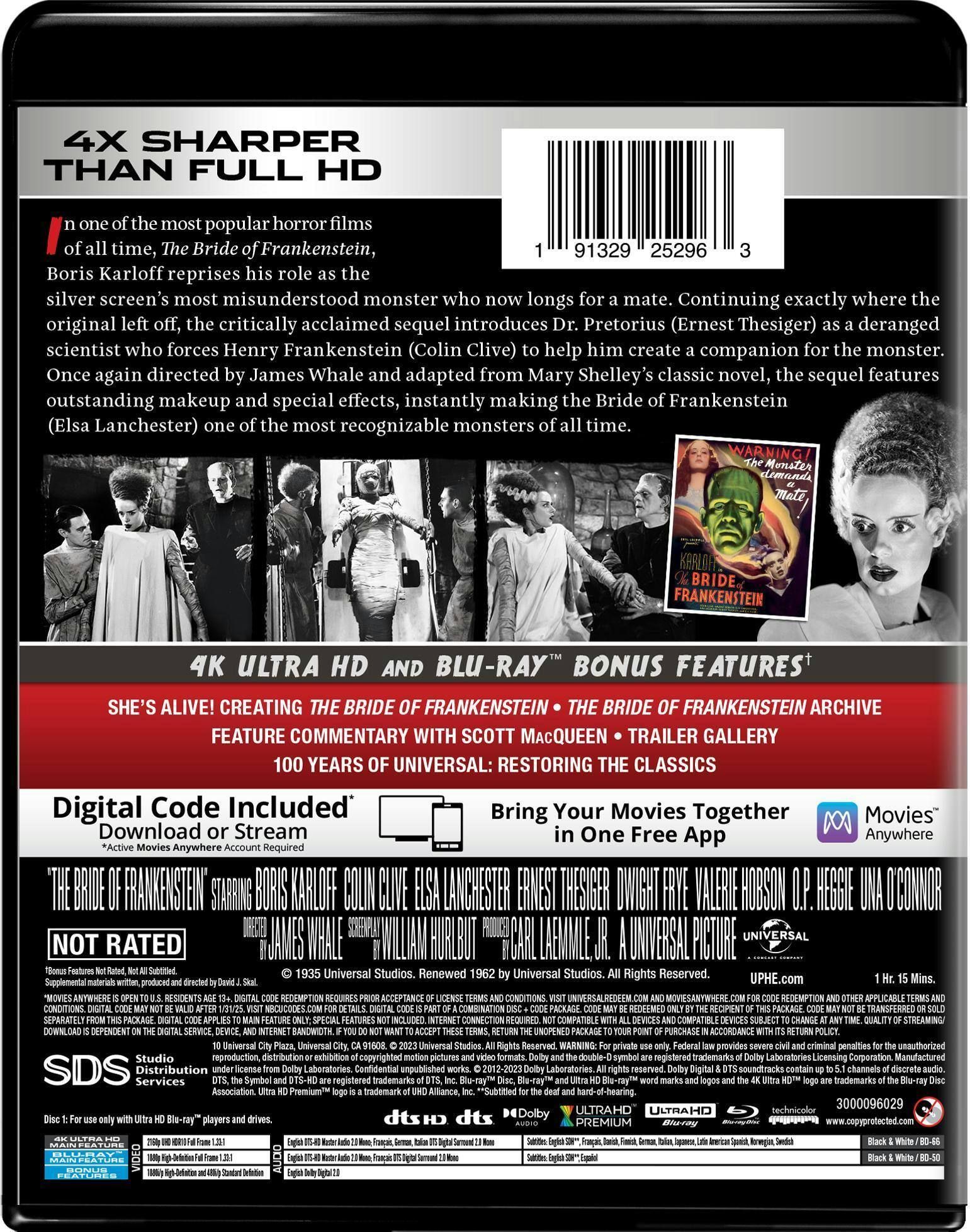 Back. Bride of Frankenstein   - 4K Blu-Ray.
