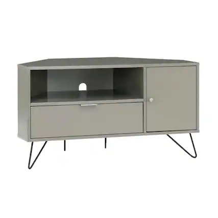 Front. Starlight Canyon Home - Modern Gray Wood Corner TV Stand with Multi-Storage Compartments - Green.