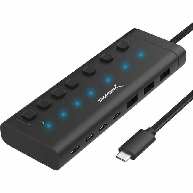 Sabrent - USB C Hub 7-Port 48W Powered Hub - USB Type C - 640 MB/s - Notebook, Desktop, Keyboard, Mouse, Hard Drive - Unknown