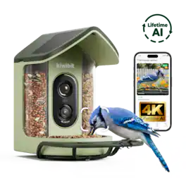 Kiwibit - Smart Bird Feeder 2 Mini 4K Camera with Solar Panel, Lifetime AI Features Included, Outdoor - Green