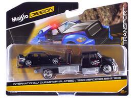 Maisto - International Durastar Flatbed Truck "Premium Auto Car" & 1990 Mercedes-Benz 190E "Elite Transport" 1/64 - Black