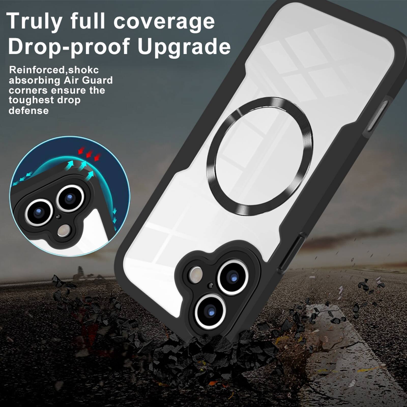 Truly full coverage Drop-proof Upgrade

Reinforced, shock absorbing Air Guard corners ensure the toughest drop defense