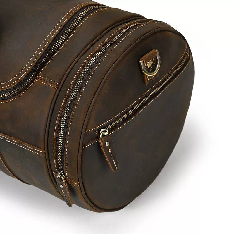 Alt View 10. Steel Horse Leather - The Wainwright Weekender | Round Vintage Leather Weekender - Dark Brown.