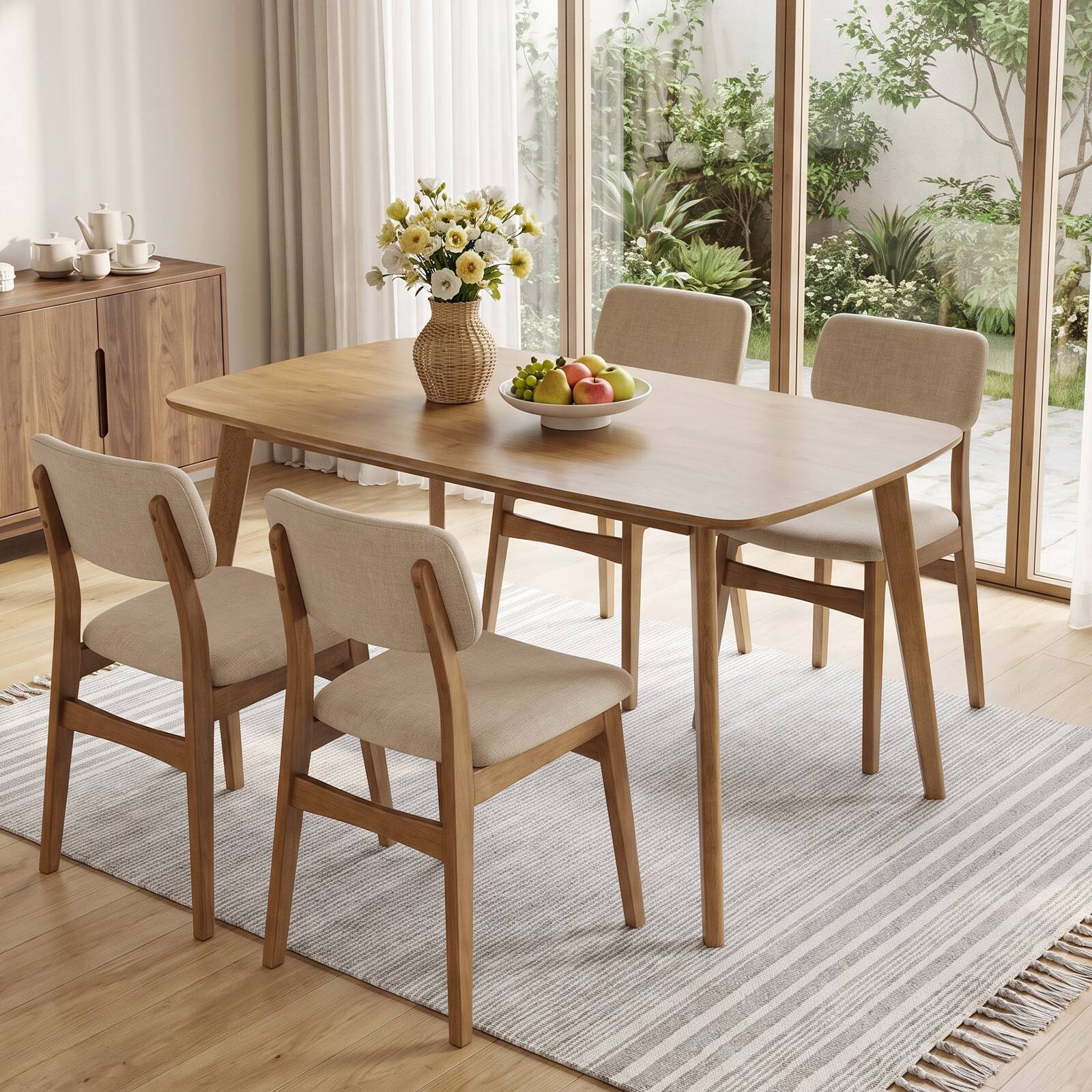 Alt View 3. Costway - Costway 55" Solid Wood Dining Table with Rounded Edges, Heavy-duty, Loads up to 220 Lbs - Natural.