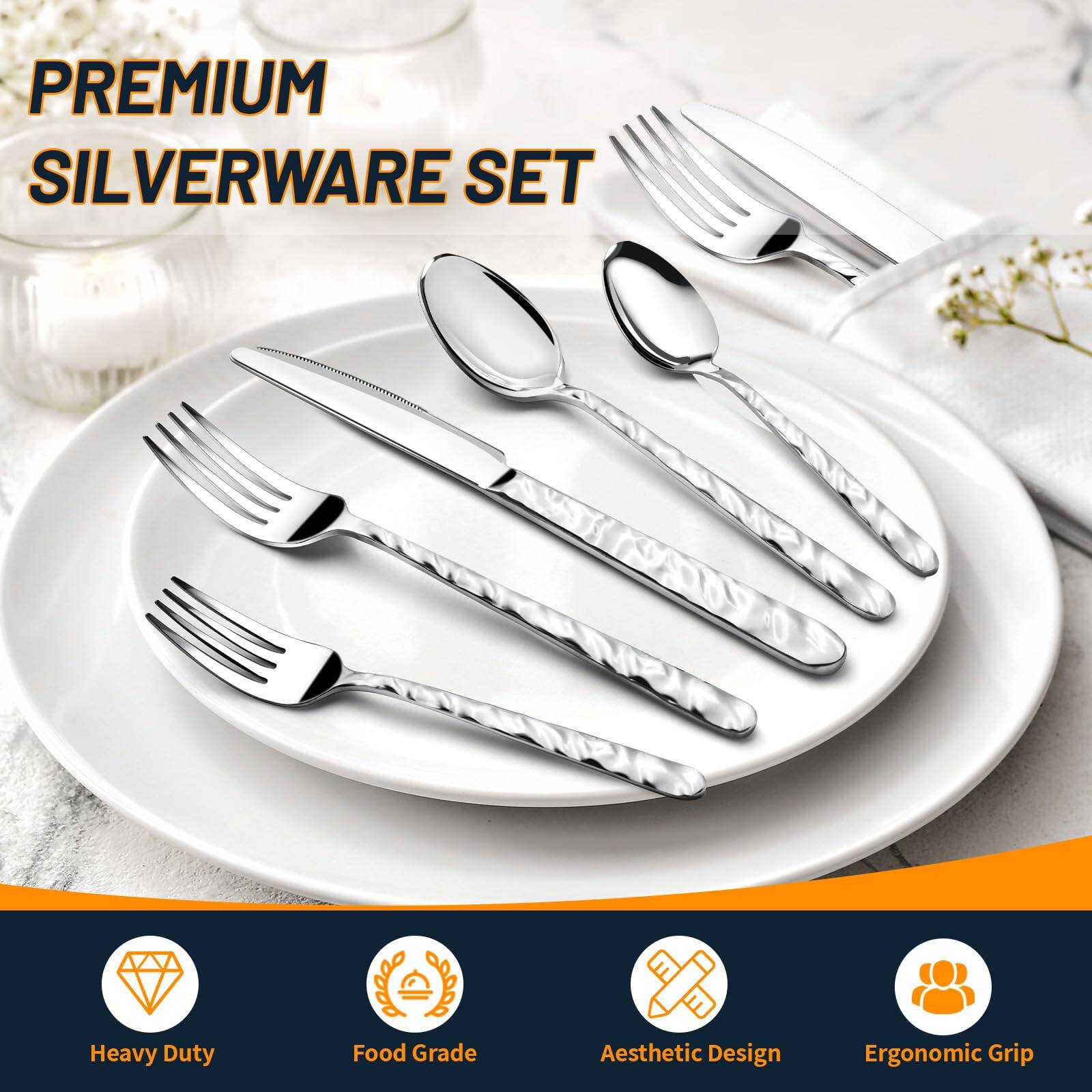 PREMIUM SILVERWARE SET

Heavy Duty  
Food Grade  
Aesthetic Design  
Ergonomic Grip