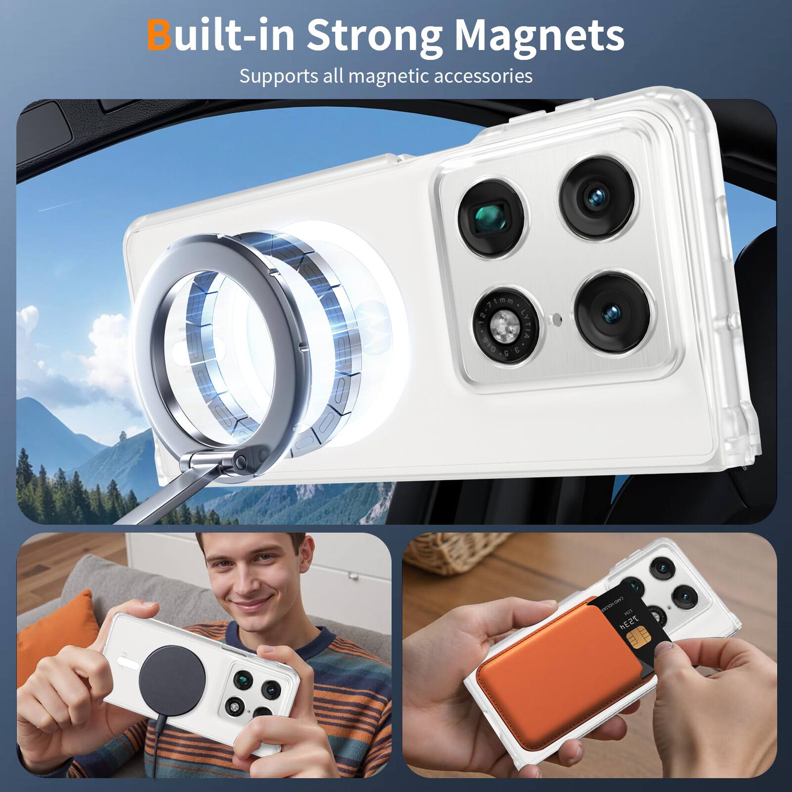 Built-in Strong Magnets  
Supports all magnetic accessories