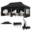 Front. Gymax - Gymax 10 x 20 FT Canopy w/ 6 Detachable Sidewalls Carrying Bag UPF50+ Sun Protection Black - Black.