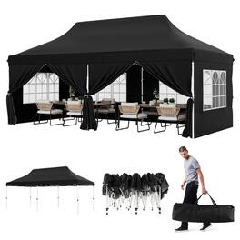 Gymax - 10 x 20 FT Canopy w/ 6 Detachable Sidewalls Carrying Bag UPF50+ Sun Protection - Black
