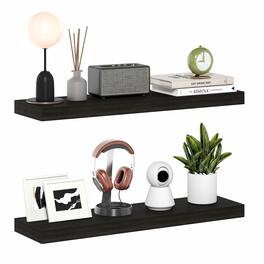 Furinno - TANNA Floating Shelves for Wall Set of 2, 9 x 35 Wall Shelf, Wall Mounted Shelf with Invisible Bracket, 2-in Thick - Tobacco Oak