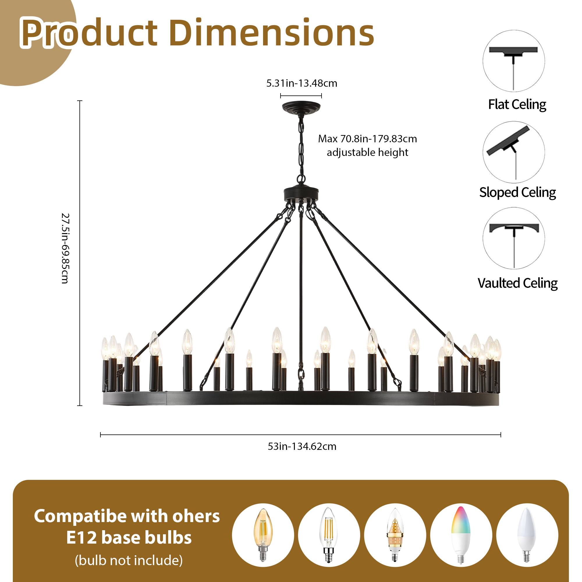 Alt View 1. RYHNUYNE - 53 Inch Large Black Farmhouse Wagon Wheel Chandelier 30-Light Industrial Rustic Pendant Light Fixture for High Ceiling - Black.