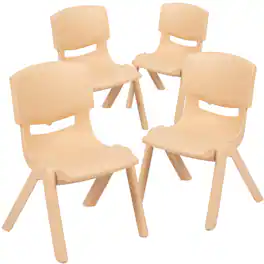 Emma + Oliver - 4 Pack Plastic Stack School Chair with 12" Seat Height - Kids Chair - Natural