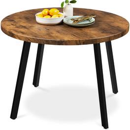 Best Choice Products - 35.5in Mid-Century Modern Round Dining Table w/ Steel Legs, Adjustable Feet - Brown