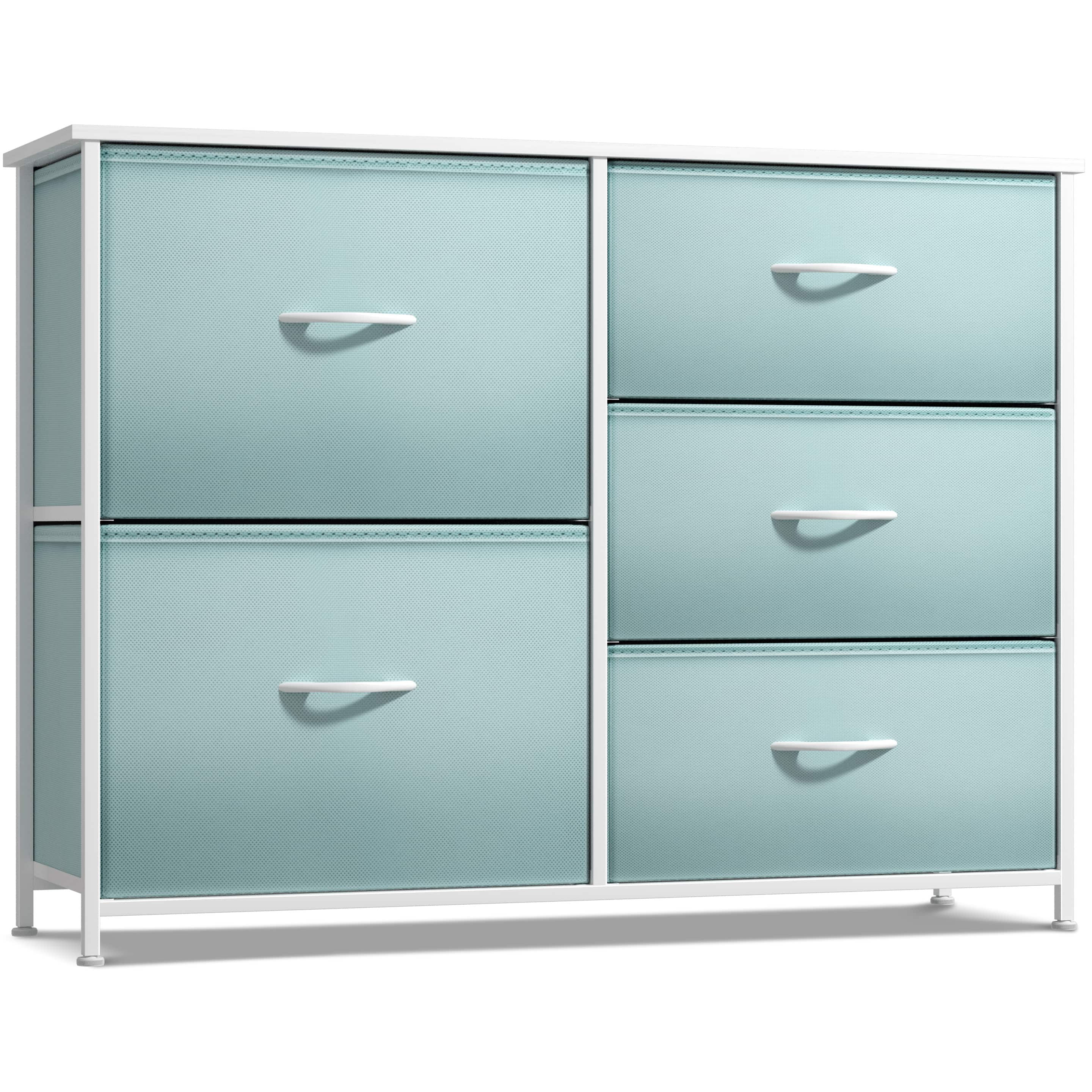 Sorbus - Kids Dresser with 5 Drawers, Storage Chest Organizer Unit with Steel Frame, Wood Top & Handle - Aqua