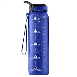 Zulay Kitchen - 32oz Water Bottle With Time Marker - Leak Proof Water Bottles With Times To Drink By Hydration Nation - Blue