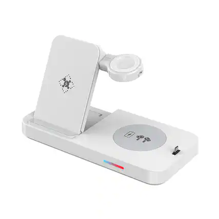 Front. RISOKEYS - 4-in-1 Wireless Charger - Phone Stand for Samsung Watch, Phone, and Earphones, Foldable Watch Charging Station - White.