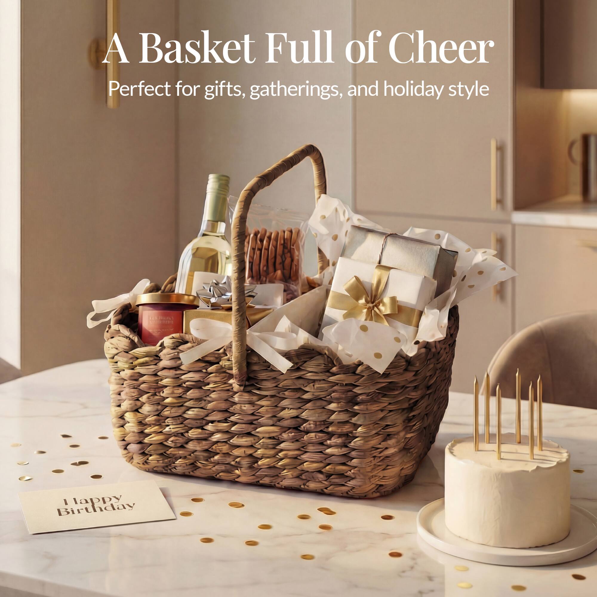 A Basket Full of Cheer  
Perfect for gifts, gatherings, and holiday style  

Happy Birthday