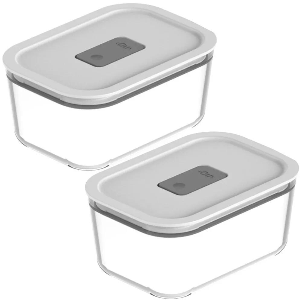 Alt View 10. OU - OU Glass Food Storage Container Set 4pc (set of 2), Stackable, Leak Proof Lid with Microwave Valve.