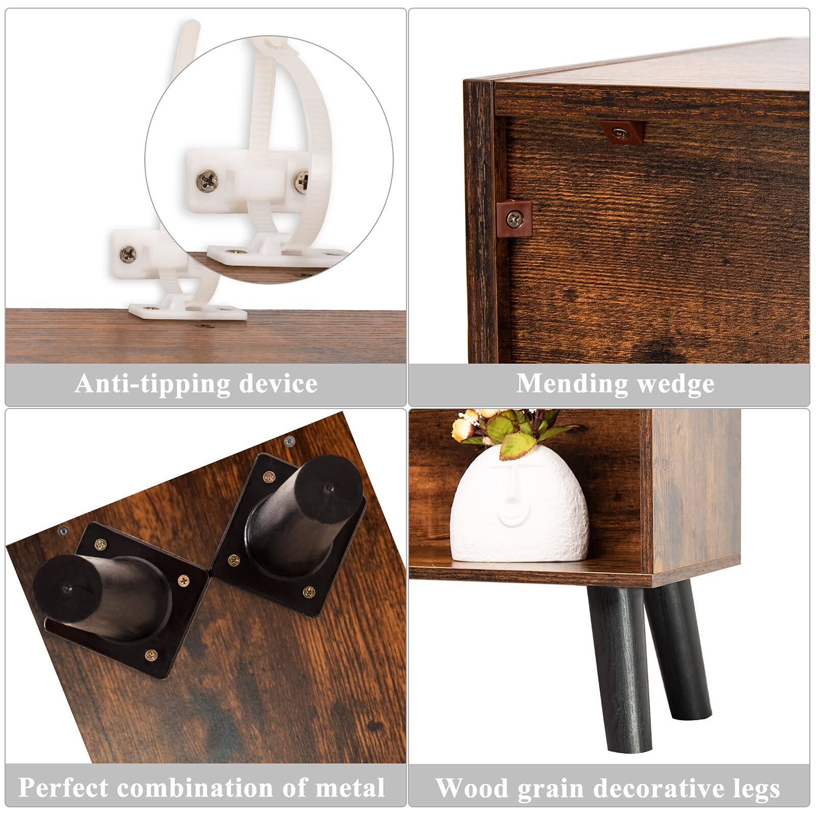 Anti-tipping device  
Mending wedge  
Perfect combination of metal  
Wood grain decorative legs