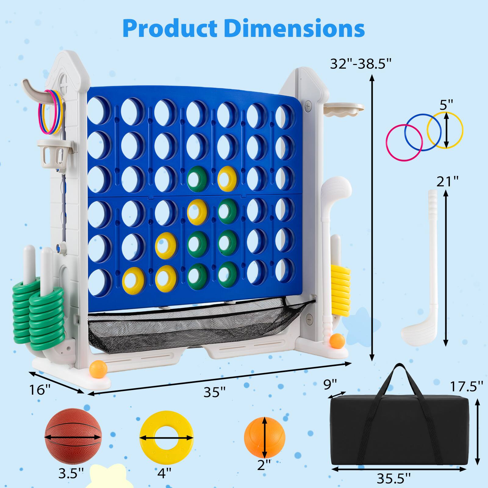 Product Dimensions
32"-38.5"
5"
21"
16"
35"
9"
17.5"
3.5"
4"
2"
35.5"