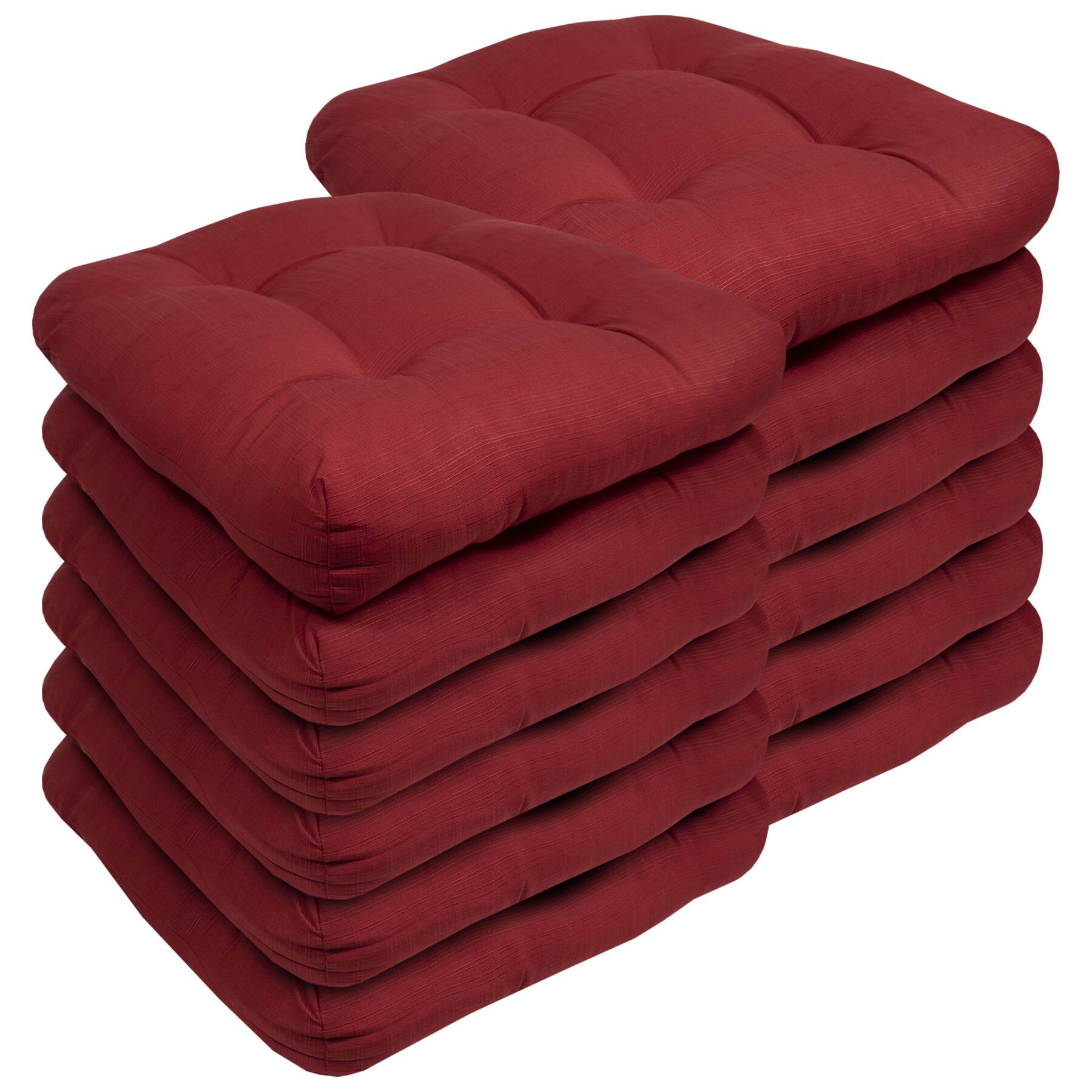 Angle. Sweet Home Collection - Patio Cushions Indoor/Outdoor Chair Pads Tufted 19" x 19", 12-Pack - Red.