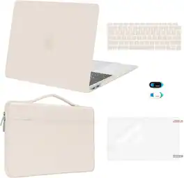 mosiso - 5IN1 Kit for MacBook Air 13 inch Case M1 A2337 A2179 A1932 2021-2018, Case&Bag&Keyboard Skin&Webcam Cover&Screen Film - Sand