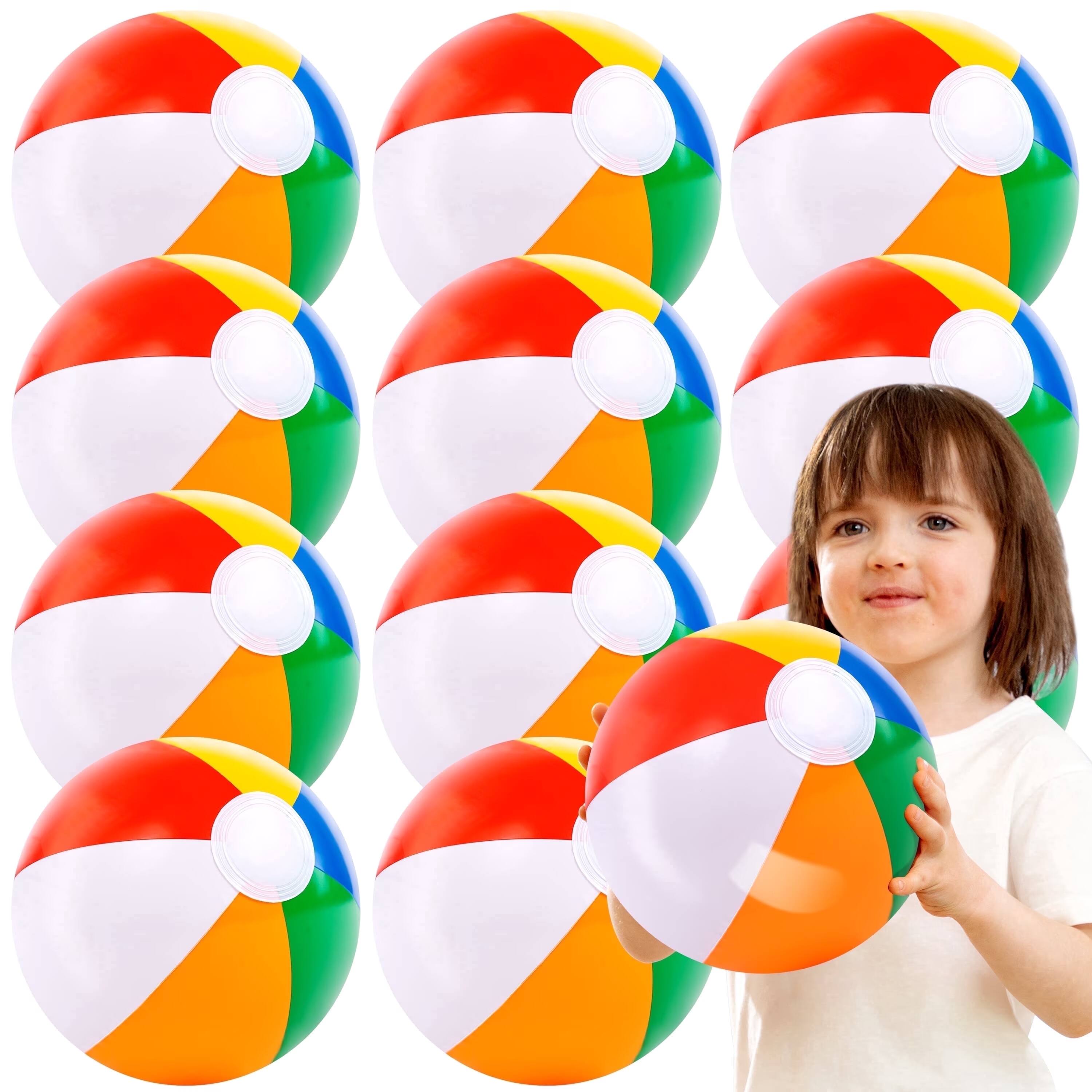 Front. Joyfy - 12-Pack Rainbow Beach Balls - 12 Inch Inflatable Pool Toys for Kids & Adults.