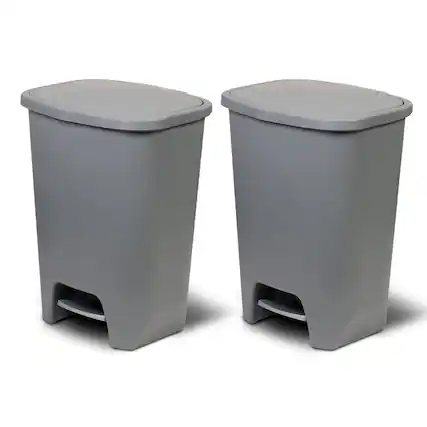 Front. Glad - Glad Kitchen Trash Can with Lid and Garbage Bag Rings, 20 Gal, Grey, 2 Pack - Grey.