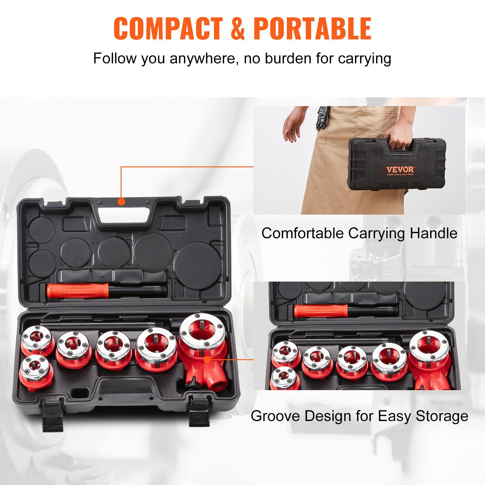 COMPACT & PORTABLE  
Follow you anywhere, no burden for carrying  

Comfortable Carrying Handle  
Groove Design for Easy Storage