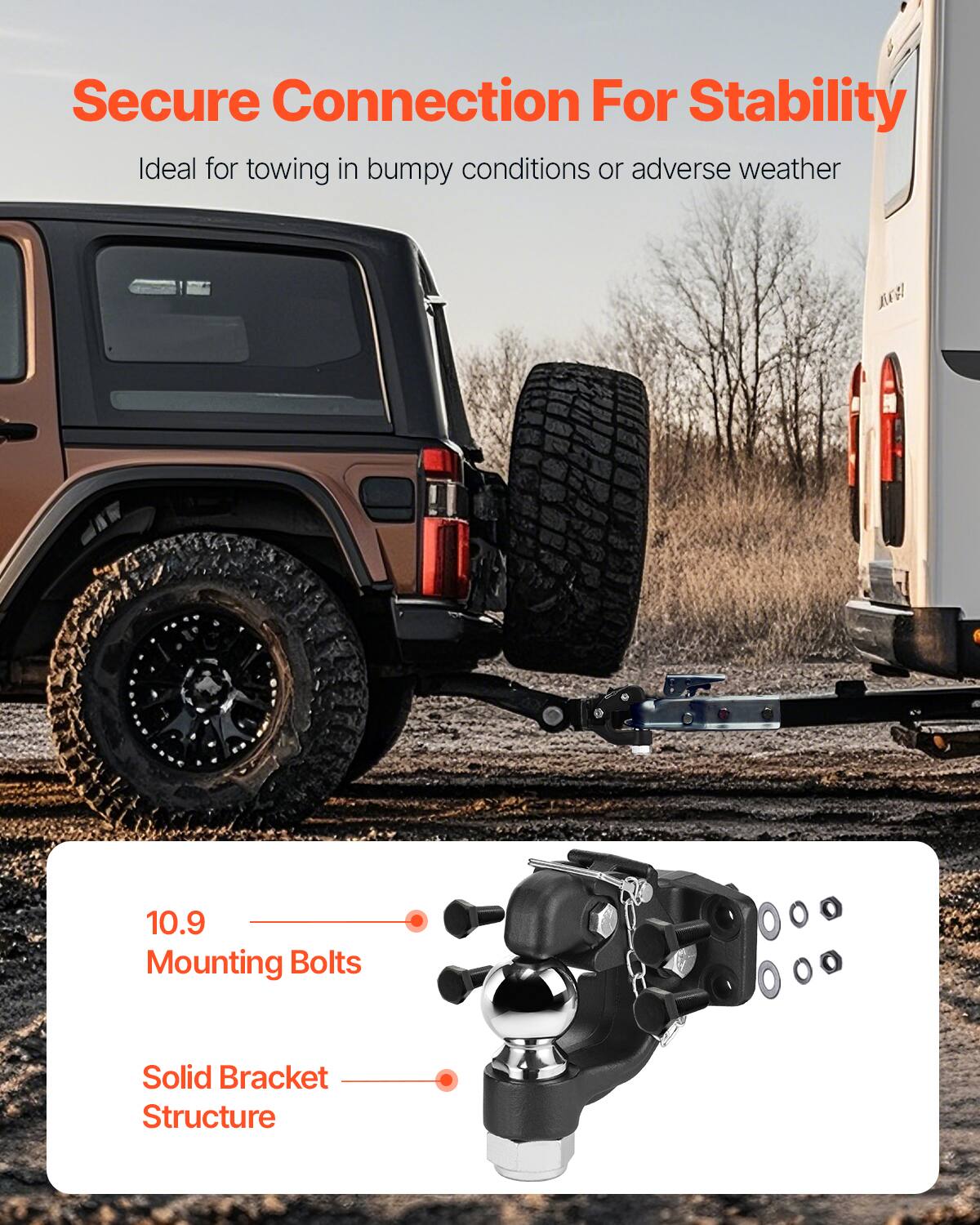 Secure Connection For Stability  
Ideal for towing in bumpy conditions or adverse weather  

10.9 Mounting Bolts  
Solid Bracket Structure