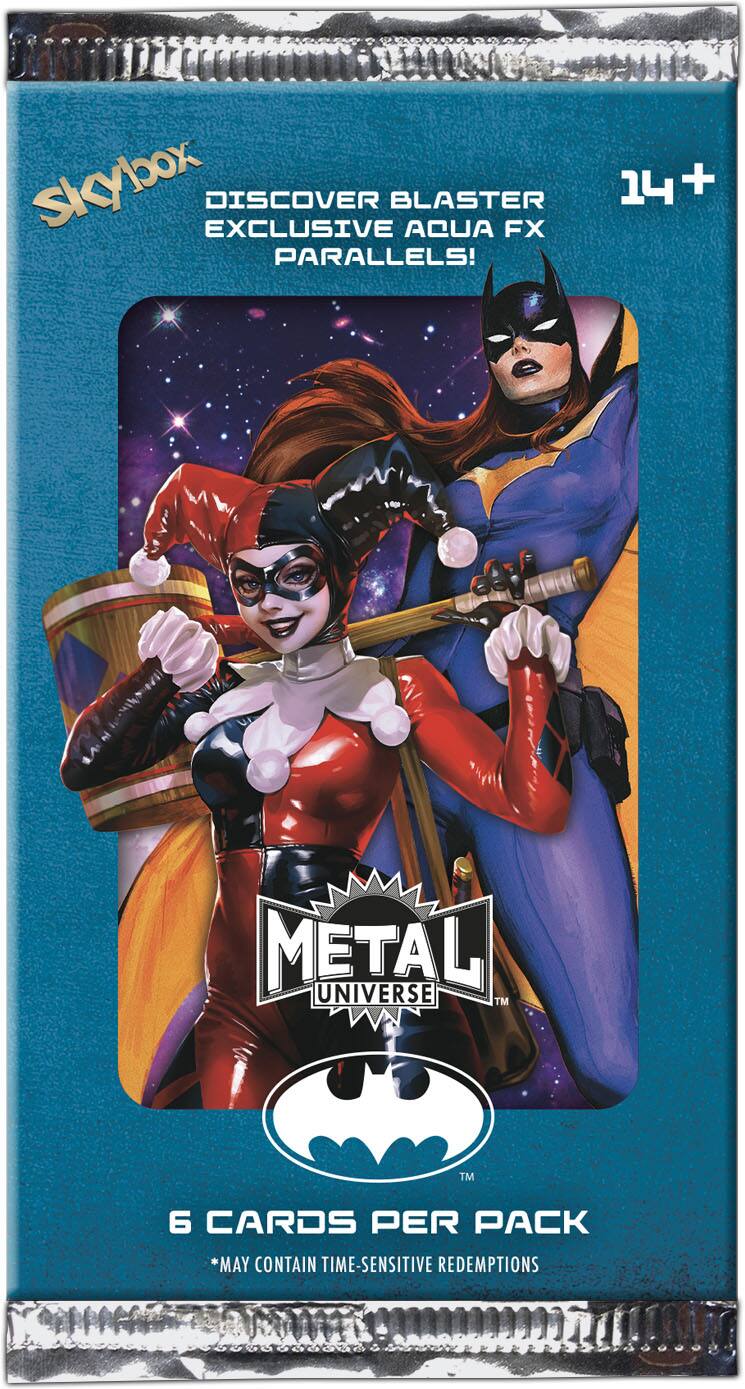 Skybox 14+  
DISCOVER BLASTER EXCLUSIVE ACUA FX PARALLELS!  
METAL UNIVERSE™  
6 CARDS PER PACK  
*MAY CONTAIN TIME-SENSITIVE REDEMPTIONS