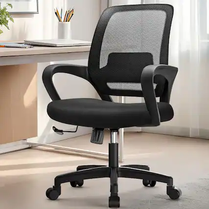 Front. Dazzed Corner - Black Ergonomic Mesh Office Desk Chair, Adjustable Height Mid-Back Computer Task Chair with Lumbar Support - Black.