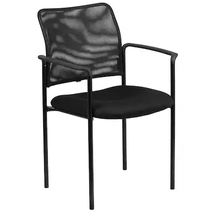 Front. Emma + Oliver - Mesh Comfortable Stackable Steel Side Chair with Arms - Black.