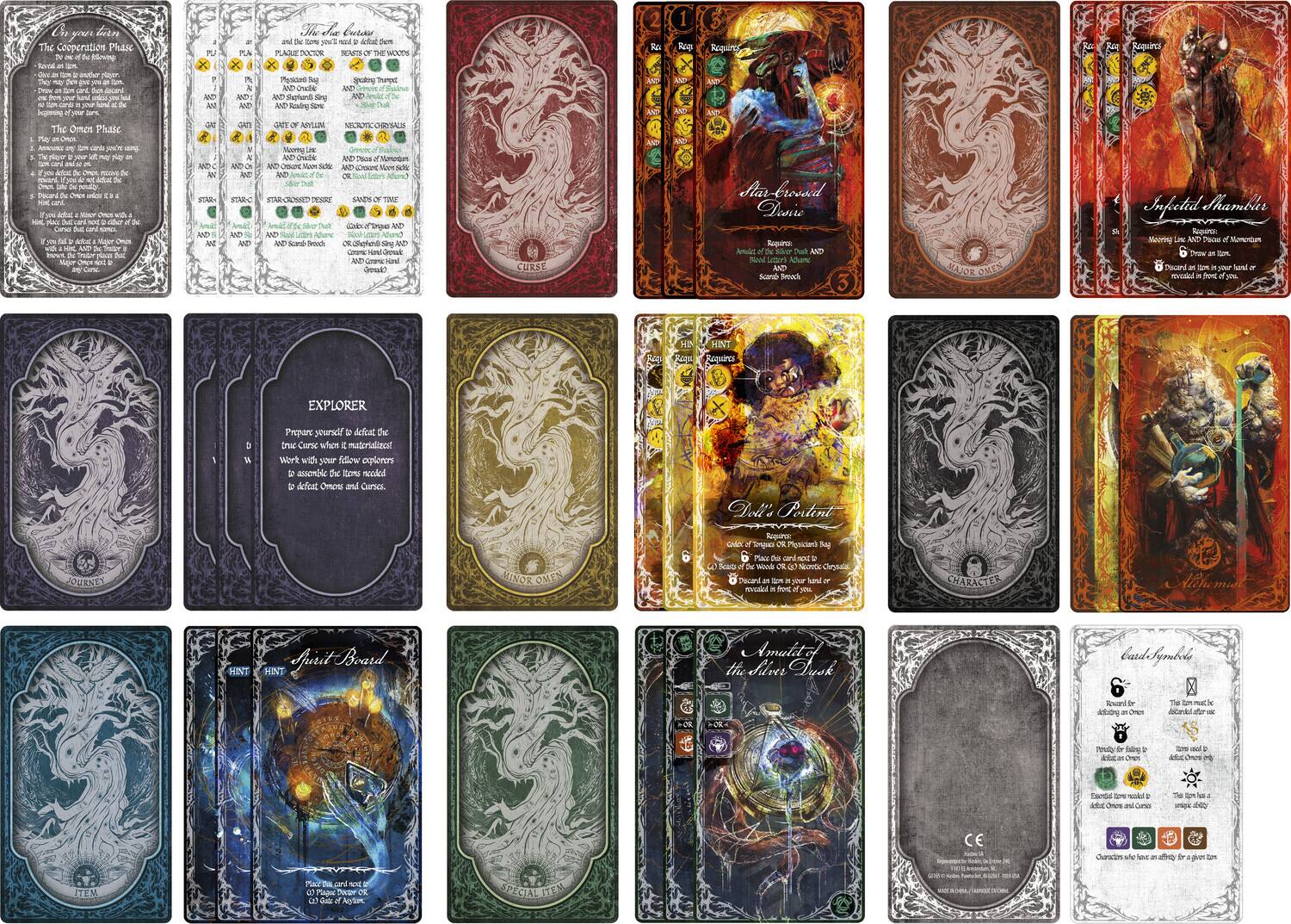 The Cooperation Phase
The Omen Phase
Explorer
Curse
Infected Shambler
Journey
Minor Omen
Hint
Spirit Board
Amulet of the Silver Skull
Doll's Portent
Character
Card Symbols
Item
Special Item