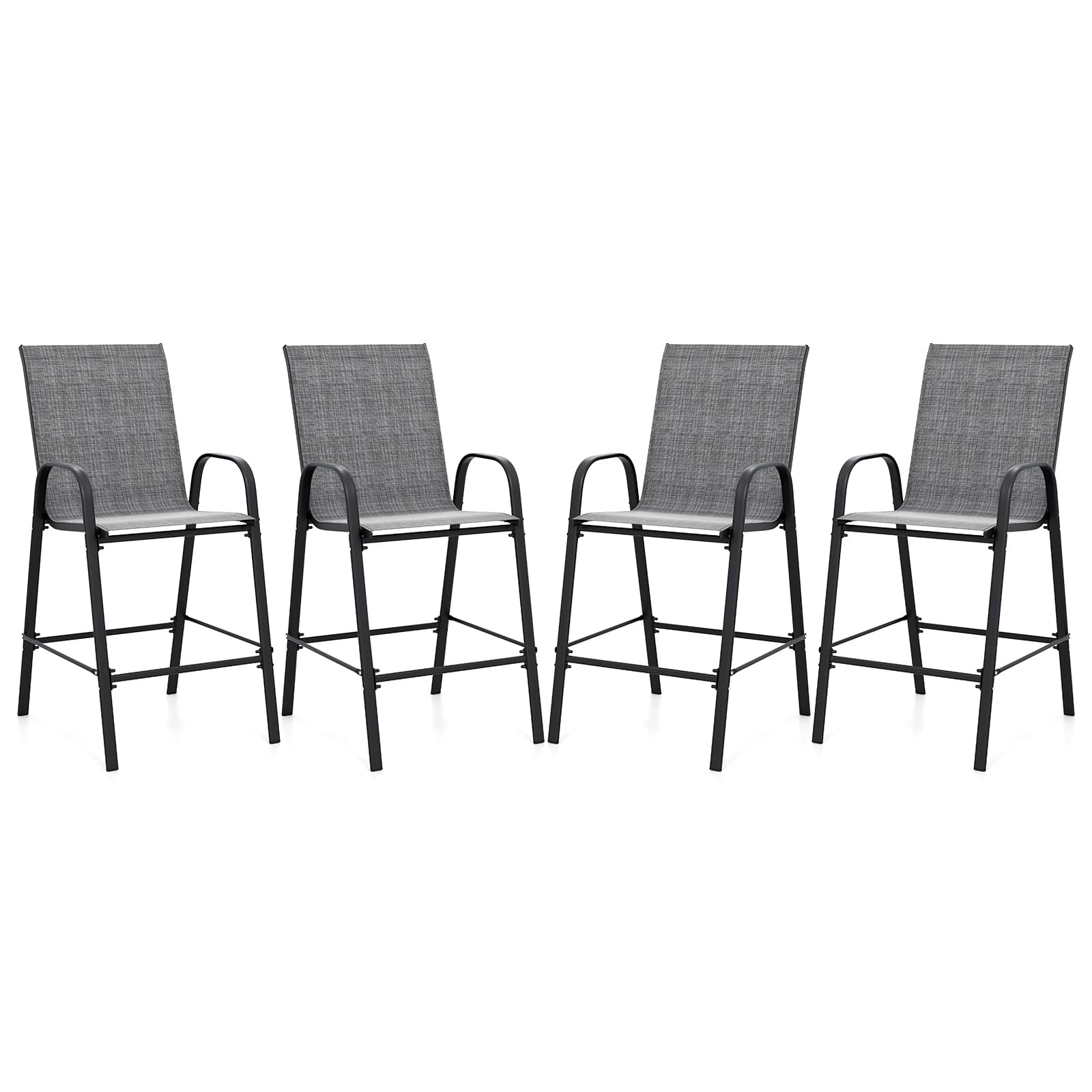 Front. Gymax - Gymax 4PCS Outdoor Bar Stools 29'' Fabric Bar Height Stools w/ Armrests & Footrest Gray - Gray.