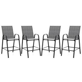 Gymax - 4PCS Outdoor Bar Stools 29'' Fabric Bar Height Stools w/ Armrests & Footrest - Gray