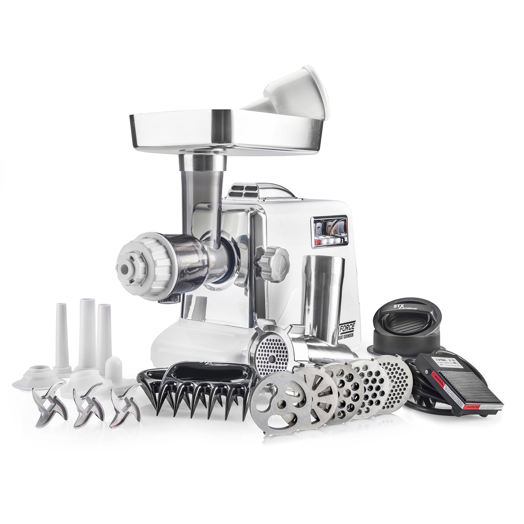 STX International - STX Megaforce 3000 Powerful Air Cooled 7-In-1 Electric Meat Grinder - White