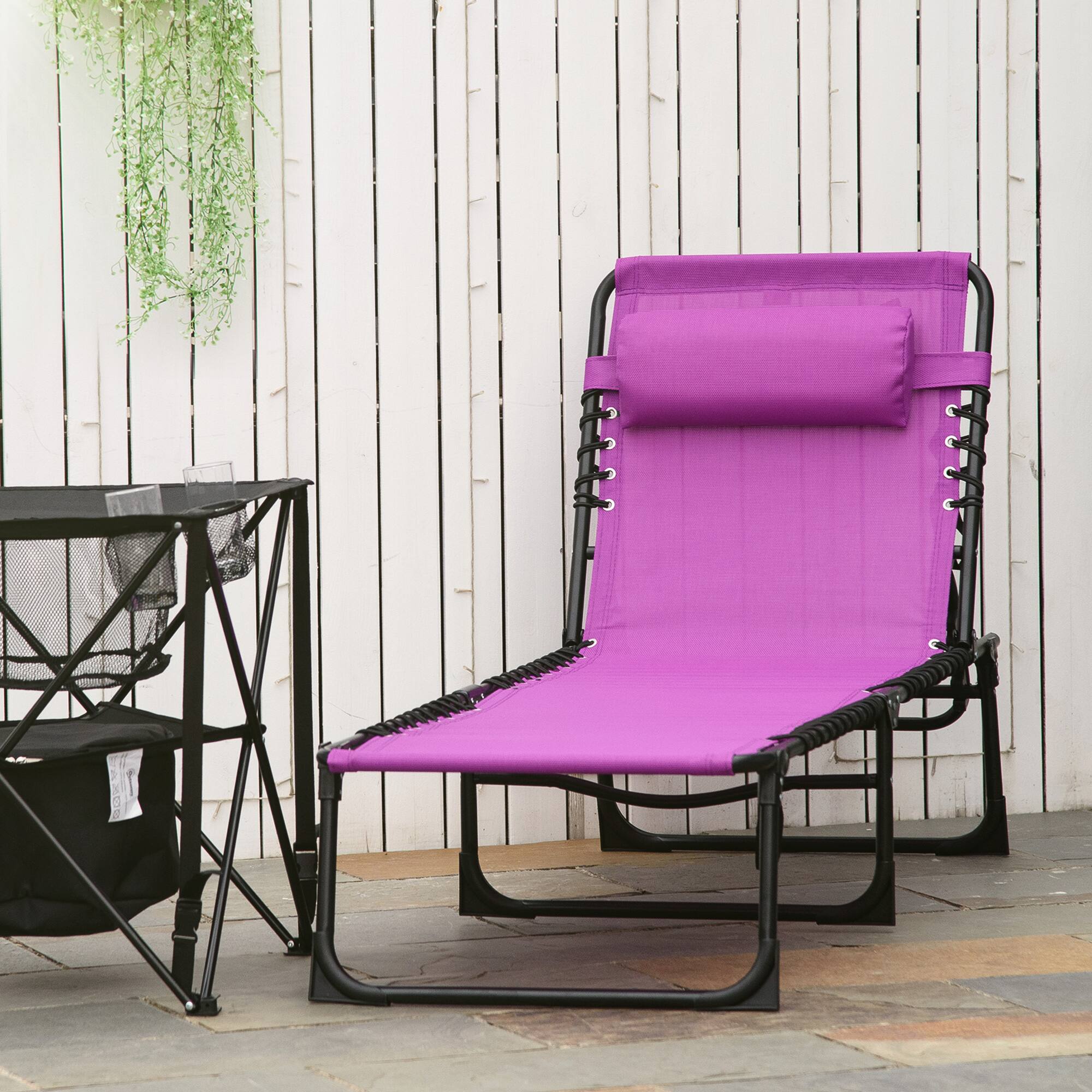 Alt View 1. Outsunny - Folding Chaise Lounge Chair, Patio Sun Tanning Chair, Outdoor Chaise Lounger with 4-Position Reclining Back - Purple.