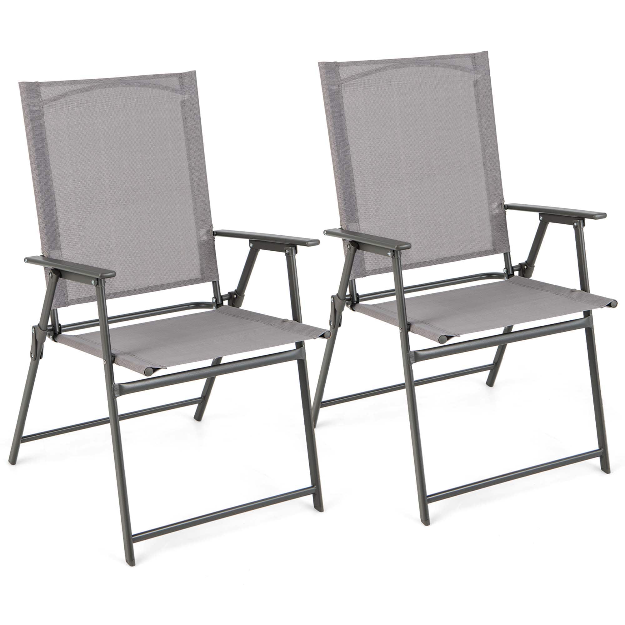 Front. Costway - Costway 2pcs Patio Folding Portable Dining Chairs Metal Frame Armrests Outdoor - Gray.
