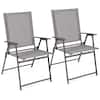 Front. Costway - Costway 2pcs Patio Folding Portable Dining Chairs Metal Frame Armrests Outdoor - Gray.