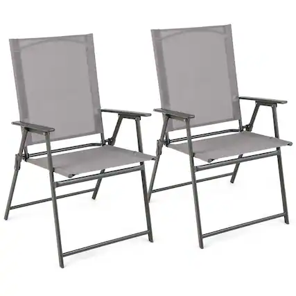 Front. Costway - Costway 2pcs Patio Folding Portable Dining Chairs Metal Frame Armrests Outdoor - Gray.