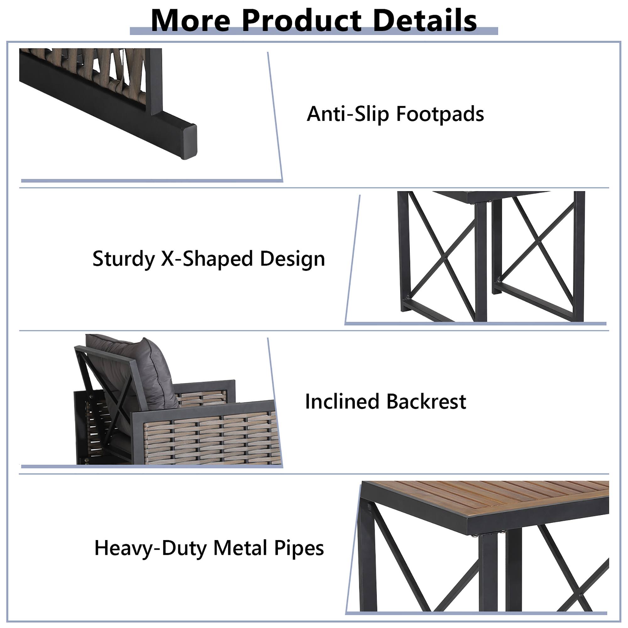 More Product Details

- Anti-Slip Footpads
- Sturdy X-Shaped Design
- Inclined Backrest
- Heavy-Duty Metal Pipes