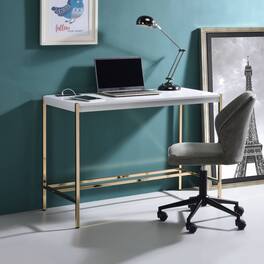 GOODSILO - Modern Writing Desk with USB Charging Port for Contemporary Home Office Workspace - Golden+White