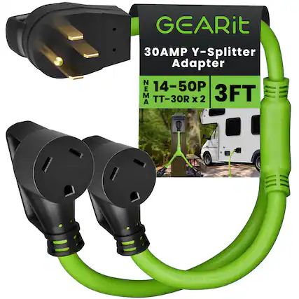 GEARit 30AMP Y-Splitter Adapter 14-50P NEMA TT-30R x 2 3FT (ETL) 5 3125212 STW 3/C 10AWG A009 FT2 60C (5.26mm²)