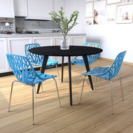 LeisureMod - Asbury Set of 4 Stackable Dining Side Chair with Accent Chrome Steel Legs and Cut Out Design for Indoor Outdoor - Blue