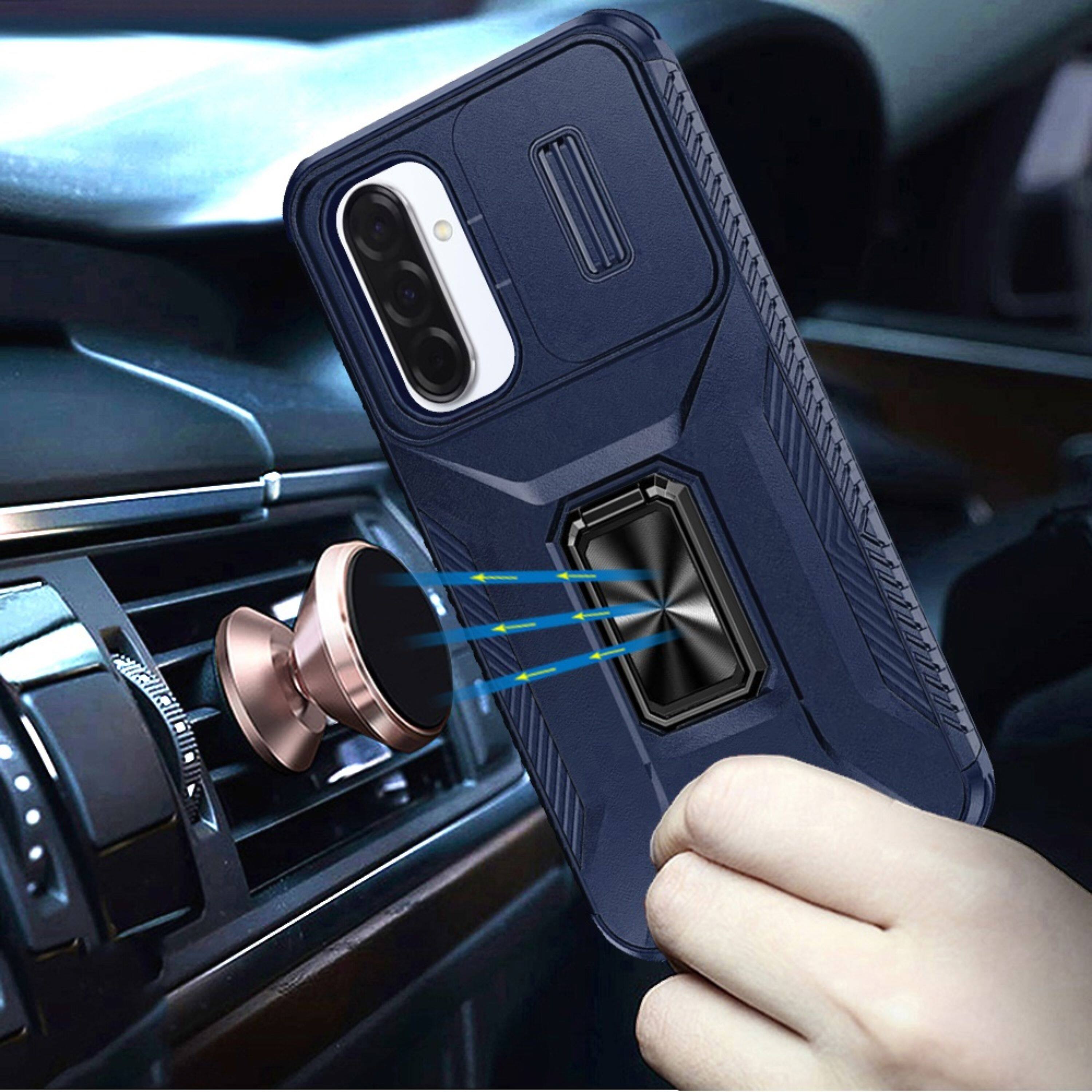Left. Kitcheniva - Full Coverage Metal Stand Lens Cover Phone Case With Tempered Glass For Samsung A57 5G Blue - Blue.